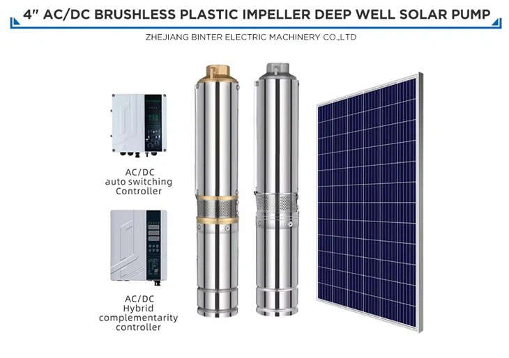 2" High Rated Head 58m Solar Deep Well Submersible Water Pump Ac System