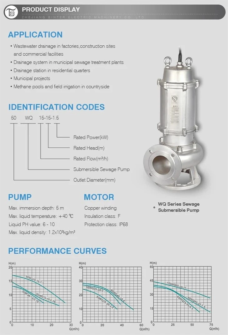 Good Price 65WQ25-45-11S Submersible Sewage Drainage Stainless Steel Water Pump Good Price 65WQ25-45-11S Submersible Sewage Drainage Stainless Steel Water Pump